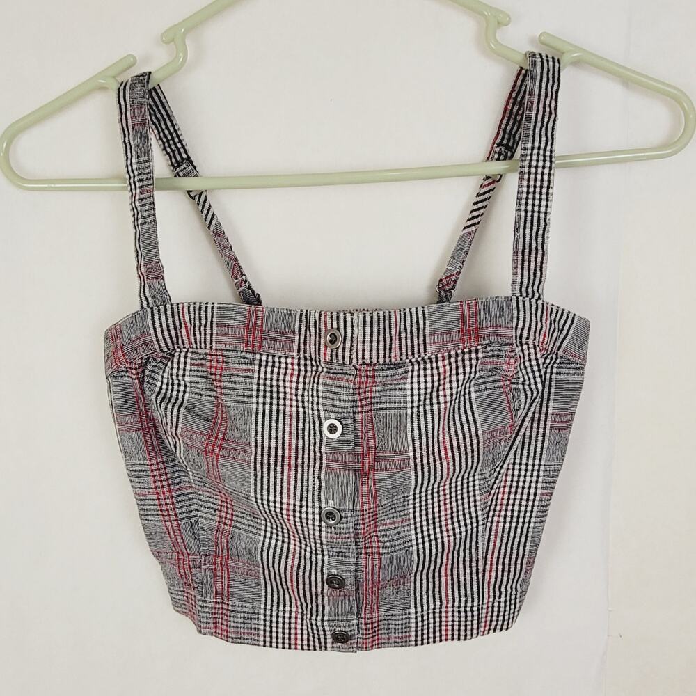 Hollister womens black and red plaid smocked back crop top size XS Y2K preppy